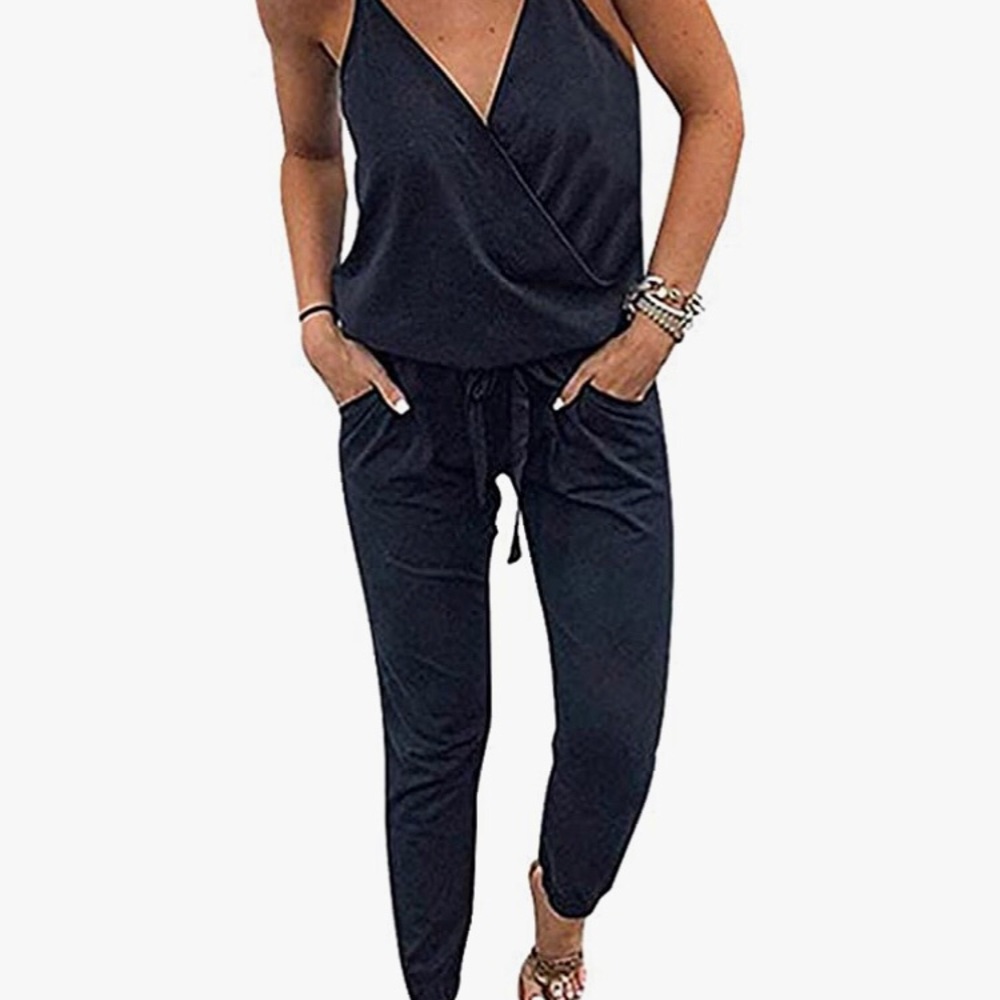 Women’s Summer Deep VNeck Spaghetti Strap Jumpsuit